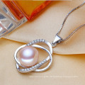 Freshwater Fashion Pearl Pendant Necklace 10-11mm AAA Semi Round 925 Silver White Pearl Pendant